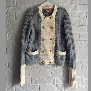 Tory Burch Wool Sweater - Size Small - Grey Double Breasted - Classic & Cozy!